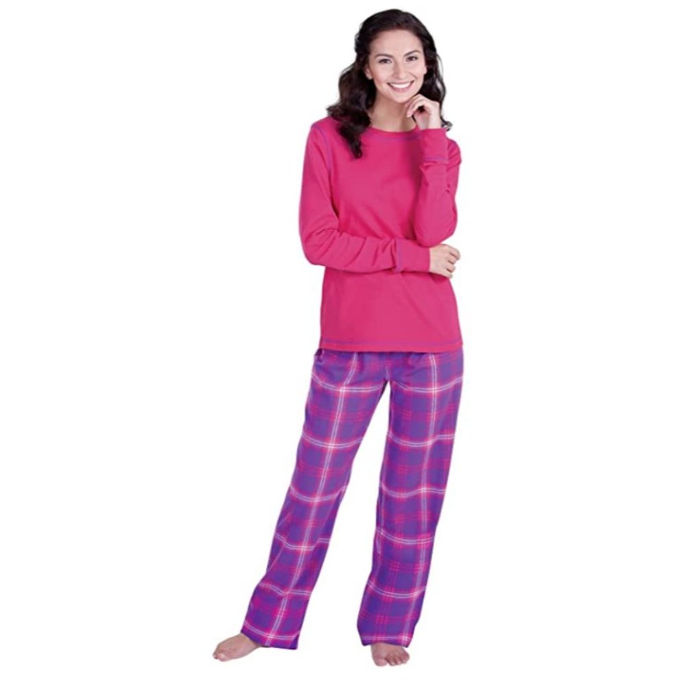 PajamaGram Women Pajamas Set Pink and Purple Bright Plaid XL NEW